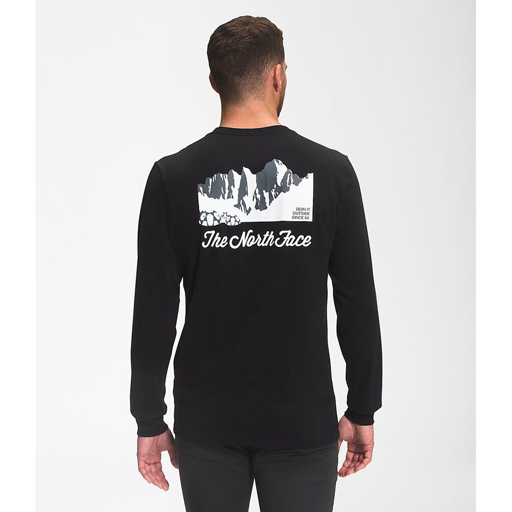 The North Face Long Sleeve Mens Australia - The North Face Mountain Scene Long Sleeve Black / Grey M